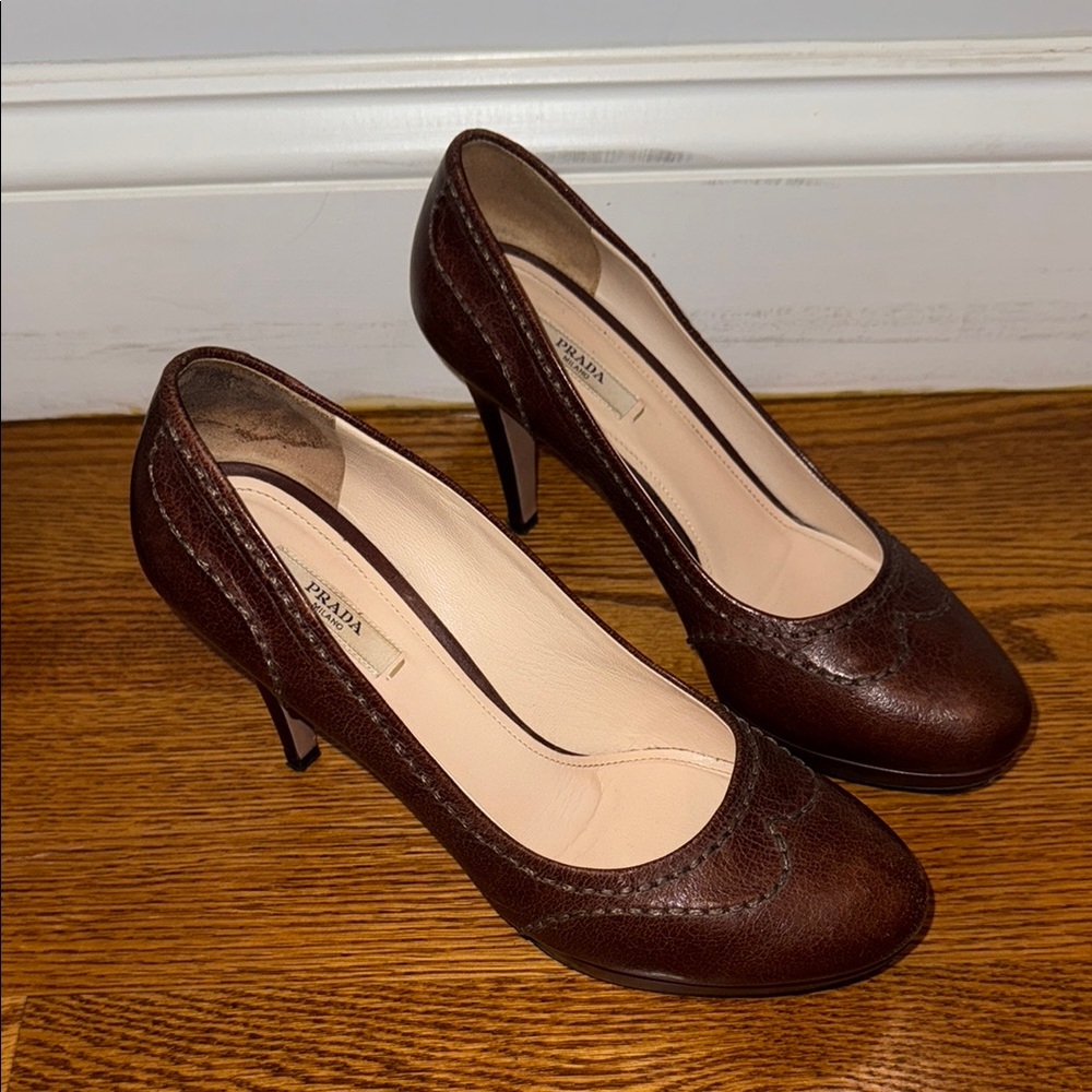 Prada oxford platform Women's Brown Leather Heels